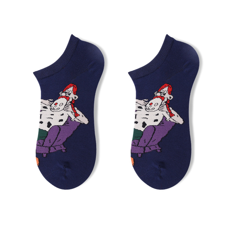 Glad Xvan 3 Pairs Boneless Seam Spell Color Socks Cute Cartoon Socks Ins Sweet Striped Cotton Shallow Mouth Socks